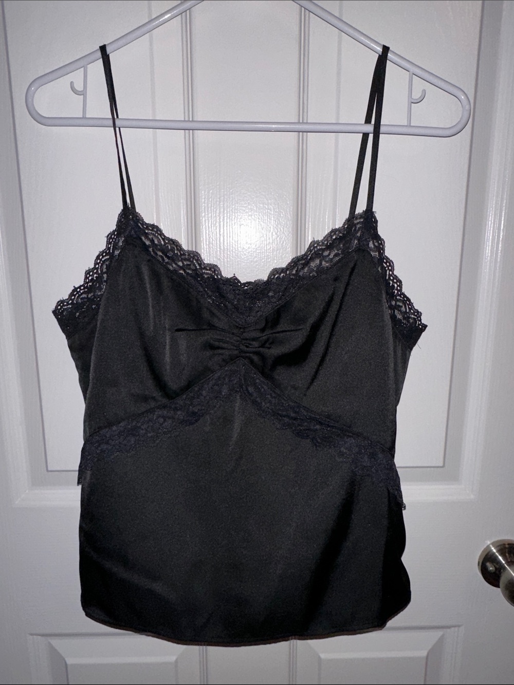 Express Black Satin Lace Trim Cami Top
